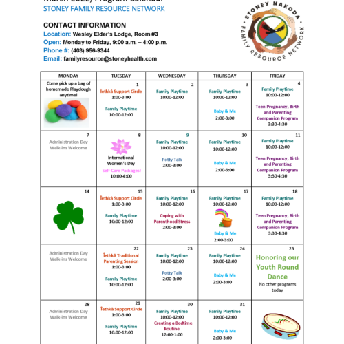Stoney Family Resource Network March 2022 Calendar